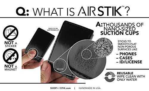 AIRSTIK Wallet for Phone or ID Credit Card Holder Minimalist Slim Cash Front Pocket Reusable Universal Micro Suction Leather Made in USA by KAPOTAS (Black) - Thumbnail 6