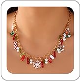 ANGLEQUEEN Christmas Necklaces for Women Christmas Tree Pendant Necklace Xmas Jingle Bell Necklaces Santa Claus Stocking Gingerbread Man Necklace Xmas Jewelry Gift 2025