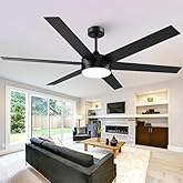 Vaczon 60 Inch Large Ceiling Fans with Lights and Remote, Indoor Outdoor Black Modern Ceiling Fan, 3CCT, Reversible DC Motor Dual-Sided Blades High CFM Ceiling Fan for Bedroom Living Room Patio Garage