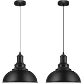MgLoyht 2PCS Matte Black Pendant Lights, Farmhouse Pendant Lamp with Metal Shade (White Inside), Industrial Pendant Lighting for Kitchen Island, Dining Room, Bedroom, Hallway, 316-2