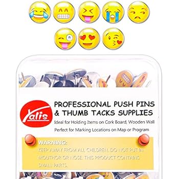 Yalis Push Pins Smiley Face Emoticon Thumb Tacks Creative Steel Push Pins for Photos Wall, Maps, Bulletin Board or Corkboards, 100 Pieces
