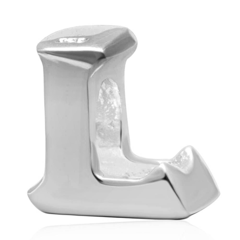 Alphabet Charms 925 Sterling Silver Beads Letter Initial L Charm Anniversary Charm Words Charm fits Pandora Charms Bracelet (L)