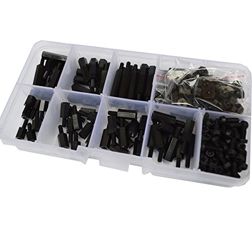 M2.5 Nylon Hex Standoff Plastic Thread Motherboard Spacer Prototyping Accessories For PCB, Quadcopter Drone, Computer & Circuit Board Assortment Kit (M2.5 Male ; Black)