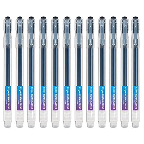 Tintenroller radierbar 0,7 mm Spitze – Schwarzer nachfüllbarer radierbarer Kugelschreiber – 12er Set Ezigoo - 9BL000