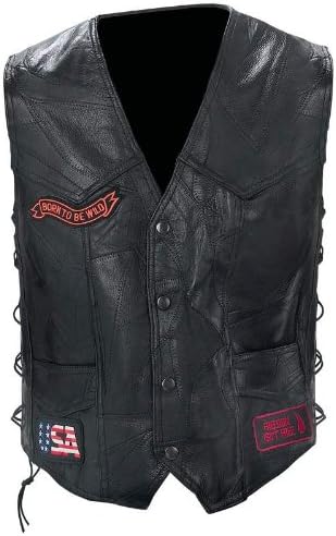 Diamond Plate Mens Plus Leather Embroidered Patches Outerwear Vest