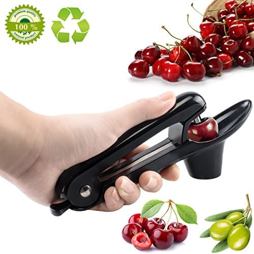 Cherry Pitter Tool ,Cherry Olive Corer Pitter Silicone Grips Design Makes Juice No Splash (Black)