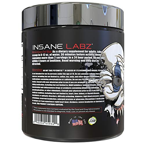 Insane Labz Psychotic Test, High Stim Testosterone Energy and Pump Boosting Pre-Workout Powder with DMAE Bitartrate, D Aspartic Acid, Creatine HCL and Glycerol Monostearate, 30 Servings, Grape