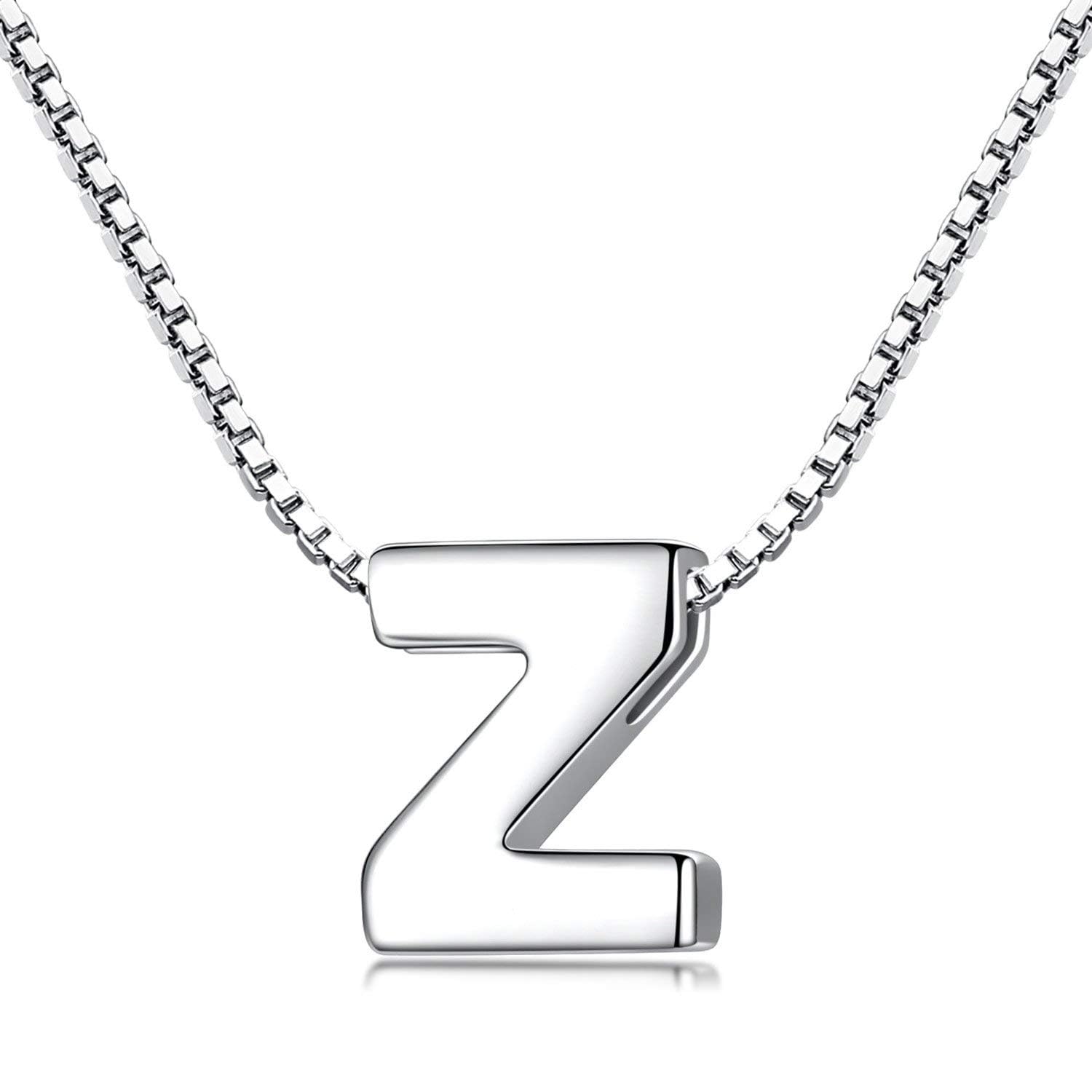 Candyfancy 1.0mm 18 inch 925 Sterling Silver 26 Small Letters Alphabet A-Z Initial Pendant Box Chain Necklace (Z with Chain) โ image 1