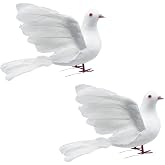 Abirdflyer 2PCS Large White Flying Doves 9.5-Inch Artificial Simulation Foam Bird Feathered Dove for Christmas Tree Wedding Decoration Party Accessories
