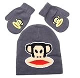 Paul Frank Julius Monkey Glue Print Beanie Mitten Grey Set for Toddlers Kids Boys