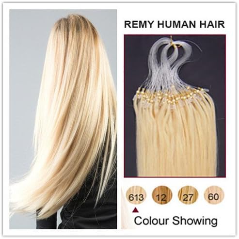 Soucool Micro Loop Remy Human Hair Extensions 14" 16" 18" 20" 22" 24 Hair Micro Ring Bleach Blonde(613) Straight Set 100 Strands[1 Set Weight:40-50 Grams,120-150 Grams Full Head]