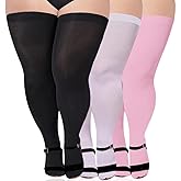 3 Pairs Plus Size Thigh High Stockings for Thick Thighs Extra Long Womens Opaque Sheer Stockings for Women