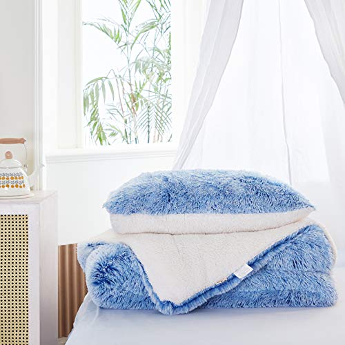 FlySheep Luxury Faux Fur Shaggy Fluffy Comforter Set Queen Size Mixed
