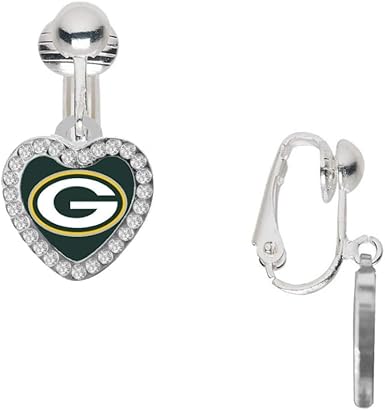 Amazon Com Green Bay Crystal Heart Earrings Clip On Sports Outdoors