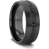 Mens Black Titanium Black Sapphires Wedding Ring - Brushed Comfort Fit - 6mm 8mm Wide - Style name: TALON