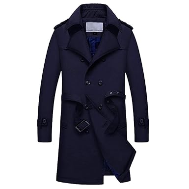 Igemy Geknöpfte Taillenjacke Herren Herbst Winter dünner Lang Trenchcoat