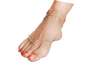 INENIMARTJ Women's Foot Chain Barefoot Sandals Anklet with Toe Ring for Girls Beach Wedding Foot Jewelry Boho Layered Crystal Ankle Bracelet for Beach Party