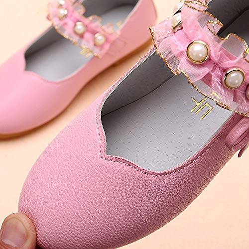 Tantisy ♣↭♣ Girls Princess Shoes // Kids Fashion Elegant Pearl Lace Single Shoes Leather Soft Casual Shoes Dancing Shoes Pink