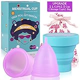 Menstrual Cups 2Set of Large&Small for Heavy&Normal Flow Soft and Reusable Period Cup FDA Approved Medical Grade Silicon Tampons and Pads Alternative Purple