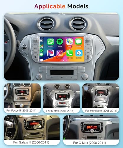 【4+64G】Hodozzy Carplay Autoradio per Ford Focus II Galaxy II Mondeo S-Max C-Max con USB USB-C, 7 Pollici Autoradio Bluetooth con Android Auto/32 EQ/FM/RDS/SWC+Retromarcia Telecamera,Argent