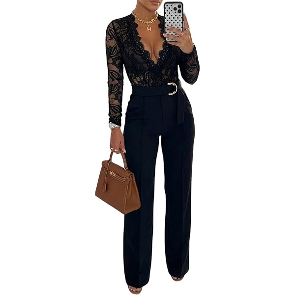 Amazon.com: CHICME Women Off Shoulder Long Sleeve Black Jumpsuit