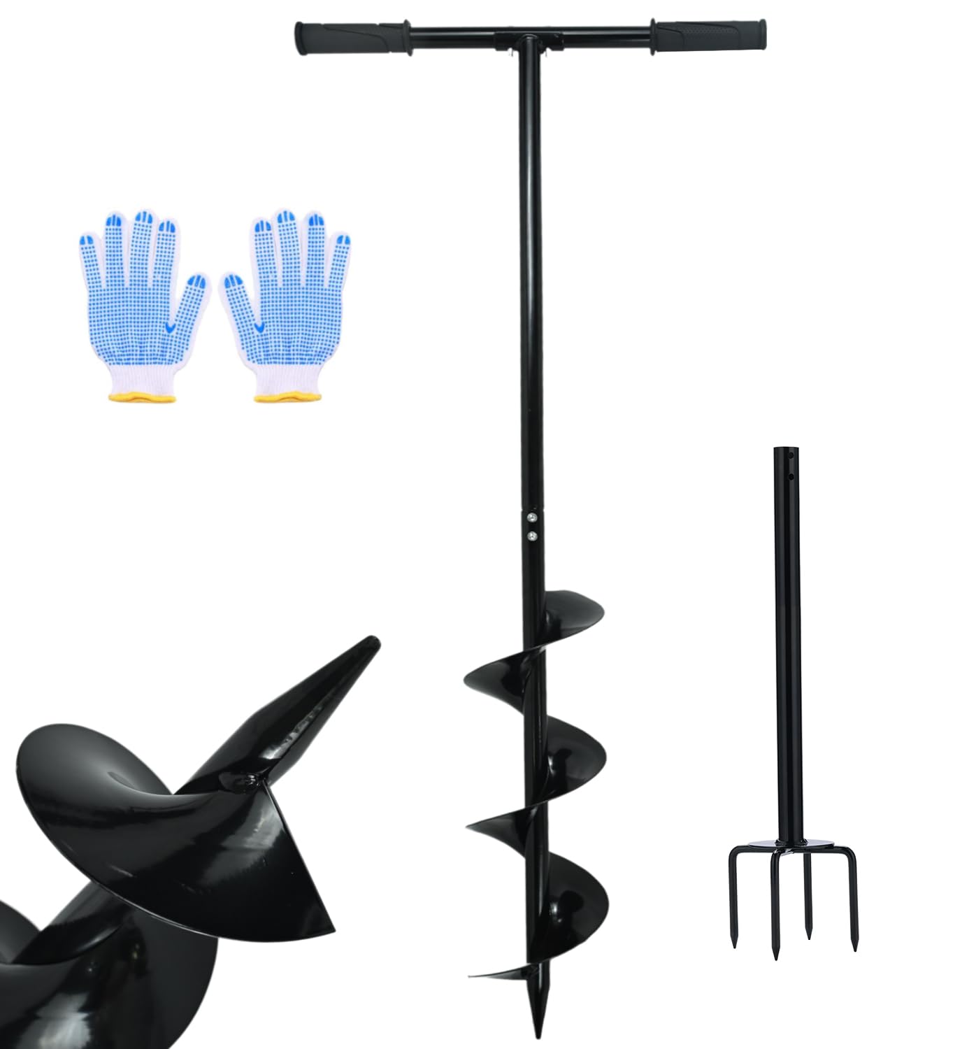 Photo 1 of 2 in 1 Hand Auger Spiral Drill for Planting, 6 X 42.9inch Post Hole Digger Manual Auger for Fence Posts, Sand, Bulb,Seedlings, Tree, Mail Box, Manual Garden Spiral Hole Digging Drill with Non-Slip.