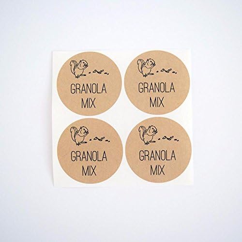 Granola Mix Labels by Once Upon Supplies, Squirrel Design, for Granola Homemade Gifts and Party Favors, 2" Size Fits Regular Mason Jars, 40 Pcs