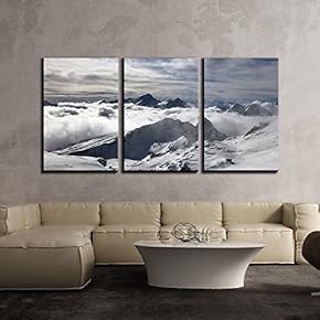 3 Piece Canvas Wall Art - Winter Landscape of Mountain Peak with Snow Covered - Modern Home Art Stretched and Framed Ready to Hang - 16"x24"x3 Panels