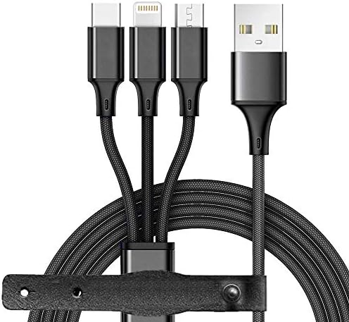 Lightning Micro USB C Multi Charging Cable 3 in 1 Nylon Braided Fast Charger Cable 3.9ft Portable Travel Cables Data Sync Cord with Leather Strap for All Smartphones