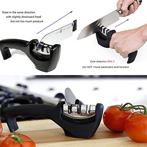 Kitchen Knife Sharpener, 3 Stage Coated Wheel System, Stainless Steel for Straight Tungsten/Diamond/Ceramic Knives Black
