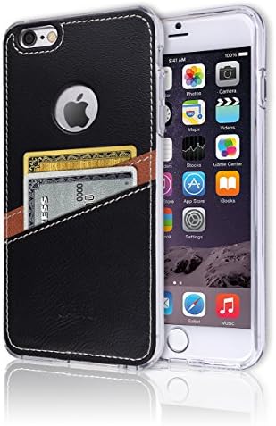 iPhone 6 Plus / 6S Plus Case [Leather Back Cover] [Wallet Case] [2 Card Holder] Soft Slim Fit Hybrid Polyurethane TPU Flexible Bumper Slot Shock Absorbing Protection For Apple iPhone6S Plus (Black)