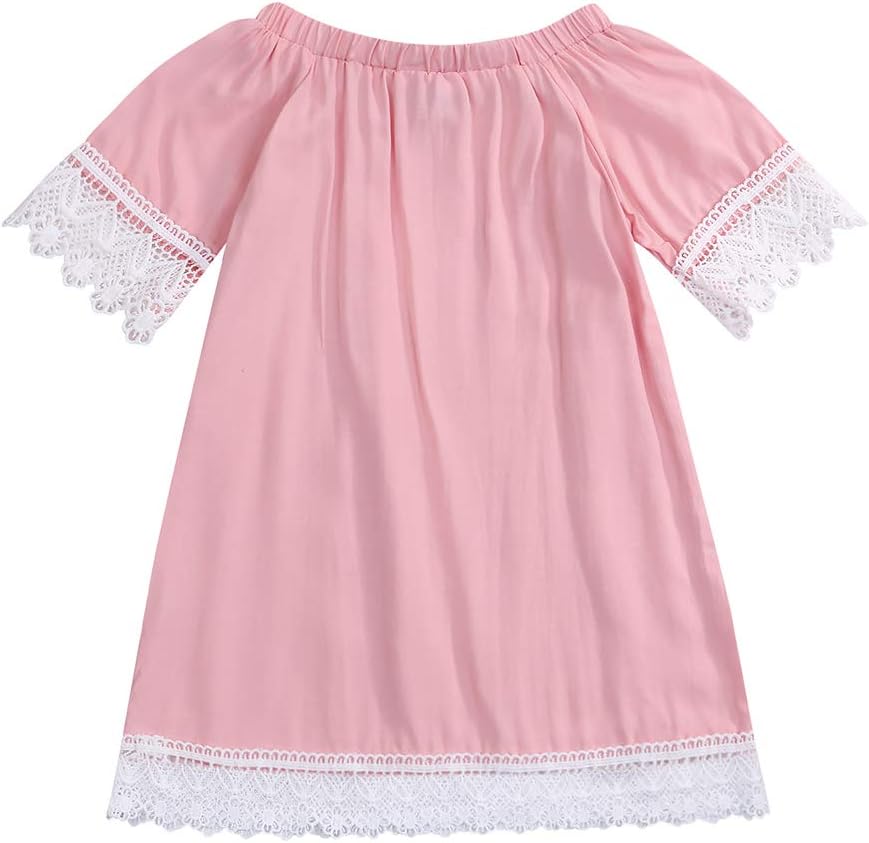 Mommy and Me Family Matching Dress Short Sleeve Off Shoulder Solid Lace Mini Dresses
