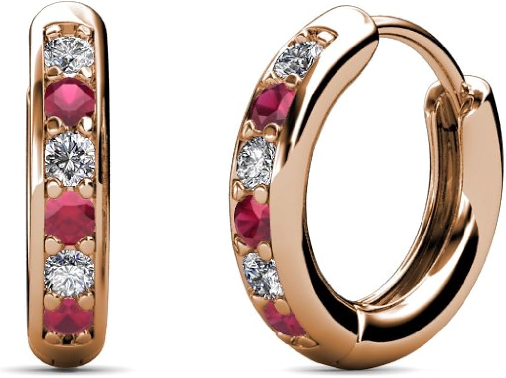TriJewels Petite Ruby and Diamond (SI2-I1, G-H) Huggies Hoop Earrings 0.25 Carat tw in 14K Gold