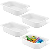 Kathfly 4 Pcs Storage Box White 16-1/2"x11-3/4 x4 Stackable Plastic Bins | Open Storage Boxes, Book Organizer Polypropylene Cabinet Organizer for Home Office and School Supplies