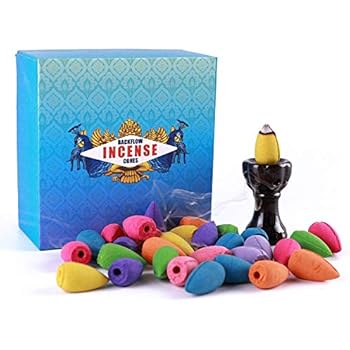 Pavo cristatus Backflow Incense Cones 120 Pcs - Lavender-Jasmine-Rose-Ocean-Sakura-Gardenia-Lily-Green Tea-8 Mixed Natural Scents and Backflow Incense Burner