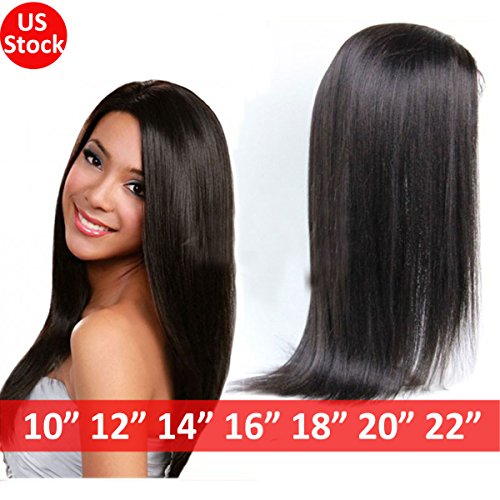 S-noilite 12 Inch Brazilian Virgin Human Hair Full Lace/Lace Front Wig Long Curly Straight Black Hair Women Ladies Costume Full Head Wig (Lace front wig human hair wig, 12" Straight)