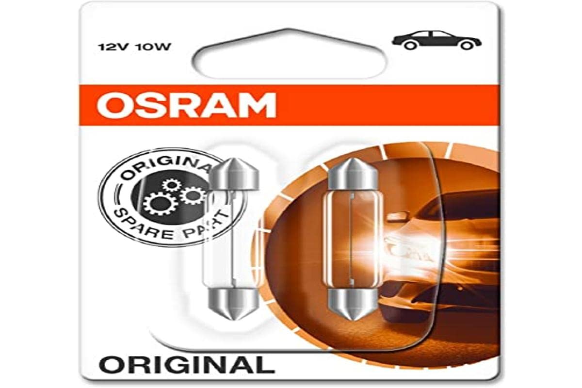 2x Genuine Osram Original 41mm Festoon (264) 10w 12v Clear Bulbs [6411-02B] - Part Number 6411-02B