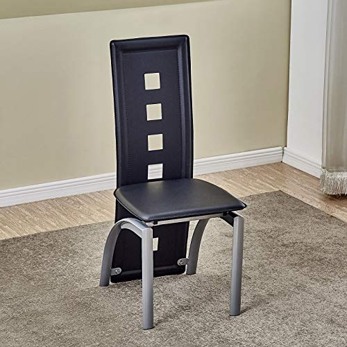 JOYBASE Dining Table Set, 5 Piece Glass Kitchen Table and Leather Chairs Furniture (Black)