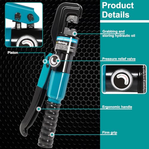 Hydraulic Crimping Tool, 10-Ton Crimper for 12-2/0 AWG Wire, Battery Cable & Cable Lugs, with 9 Dies for Wire Terminals, Railing & Lug Crimping