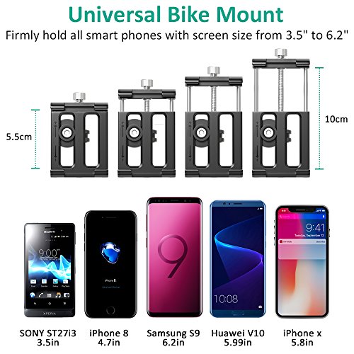 Bike Phone Mount, Bovon 360°Rotation Aluminum Alloy Bicycle Phone Holder, Universal Motorcycle Handlebar Rack Fits iPhone X, 8/8 Plus, 7, 6/6s Plus, Galaxy S9/S9 Plus, S8/S8 Plus, 3.5"-6.2'' (Black)
