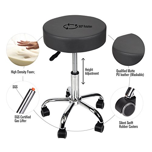 Home Office Adjustable Rolling Medical Massage Swivel Stool Chair Tattoo Facial Massage Salon Stools, Grey, Set of 2 - Thumbnail 4