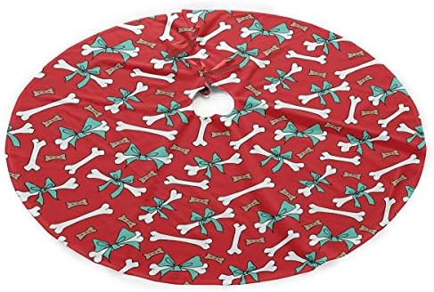 Yilad Red White Dog Bones Christmas Tree Skirt Xmas Holiday Decoration