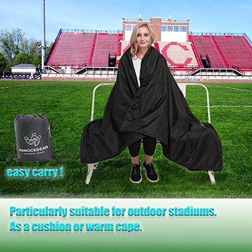 Innocedear Hooded Outdoor Blanket Waterproof Windproof,Portable Wearable Fleece Stadium Blanket&Poncho Blanket For Camping,Travel,Picnic,Sports,Football, Baseball,Bleacher Seat,Car,Beach,Weatherproof