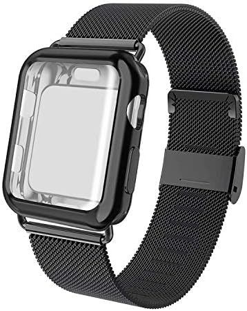 ADWLOF Compatible for Apple Watch Band 44mm Screen Protector Case, Sports Wristband Strap Replacement Band with Protective Case Compatible for iWatch Series 5/4,Dark Black