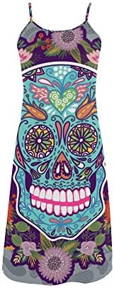 Women's Sugar Skull Dia De Los Muertos Polyester Casual Slip Dress XL
