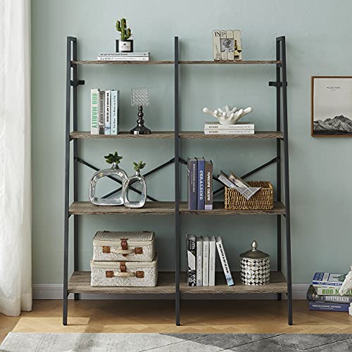 Hombazaar Ladder Shelf,4Tier Industrial Bookshelf,Double Wide Ladder