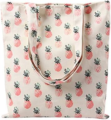 Caixia Women's Tropical Pineapple Patern Canvas Tote Shopping Bag Beige