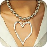 DZSYJKTM Unique Big Chunky Gold Heart Beads Necklace for Women, Charm Large Thick Hollow Love Heart Pendant Beaded Chain Choker Necklaces Party Y2K Jewelry Gift