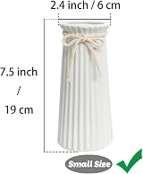 JUZAI White Ceramic Ribbed Vase 8 Inch Minimalist Modern Home Decor view 2