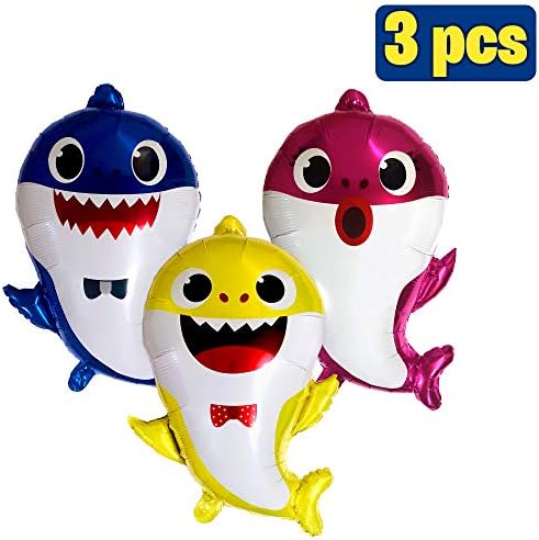 Party Hive Large 22" Baby Cute Shark Family Helium Balloons for Kids Birthday Party Event Decoration (3pcs)